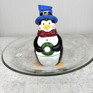 Vintage Anchor Hocking 3-in-1 Party Platter Penguin Glass Chip Dip Set With Box